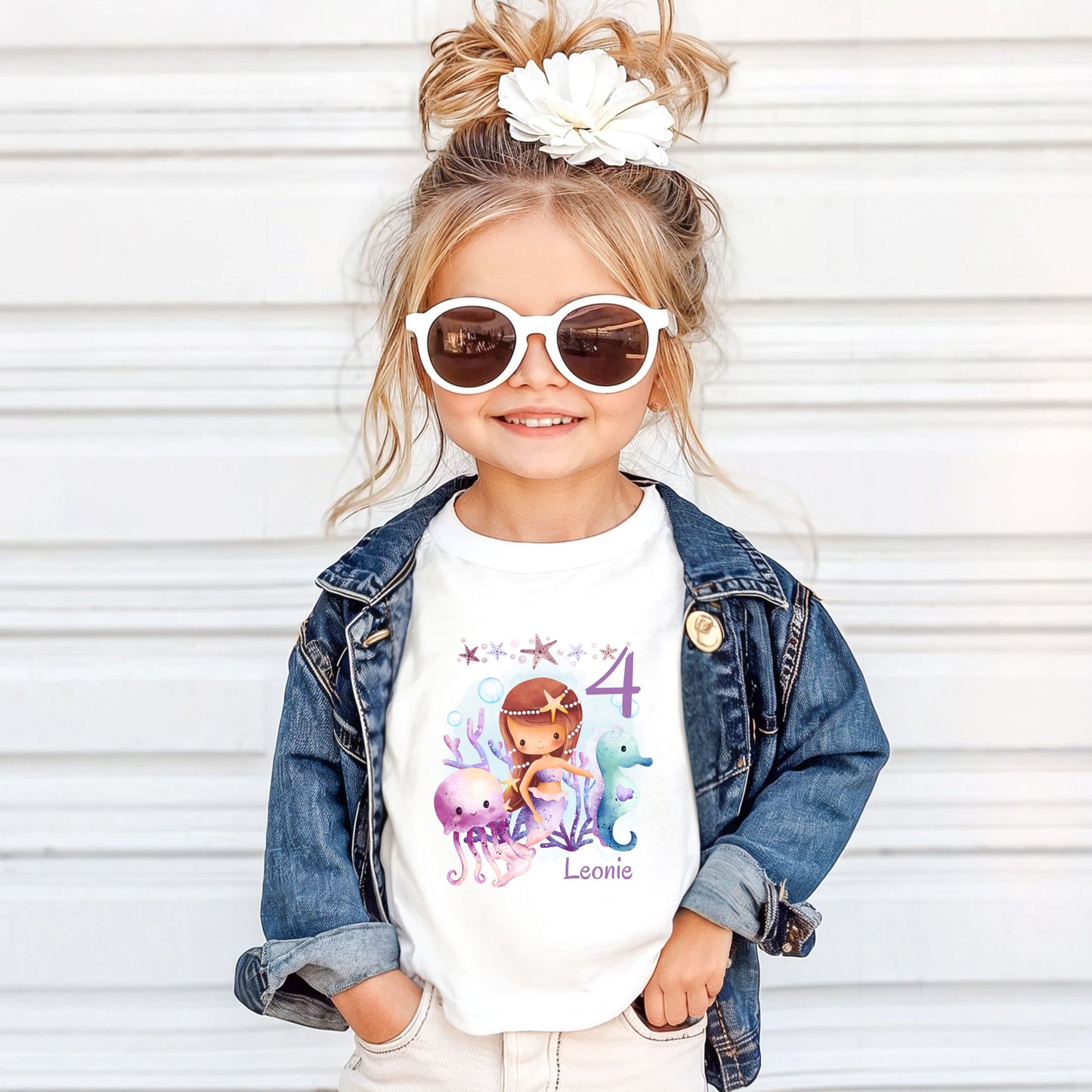 Geburtstagsshirt Meerjungfrau mit Name & Zahl | Personalisiertes T-Shirt zum Kindergeburtstag