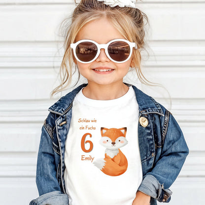 Geburtstagsshirt Fuchs mit Name & Zahl | Personalisiertes T-Shirt zum Kindergeburtstag