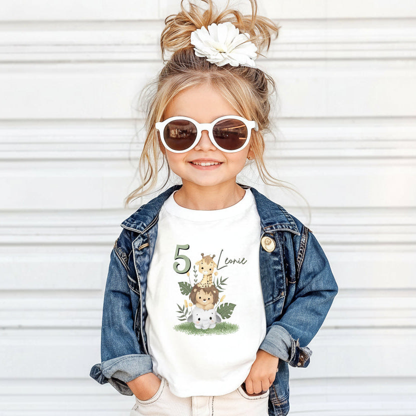 Geburtstagsshirt Tiere mit Name & Zahl | Personalisiertes T-Shirt Kindergeburtstag