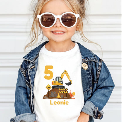 Geburtstagsshirt Bagger mit Name & Zahl | Personalisiertes T-Shirt zum Kindergeburtstag