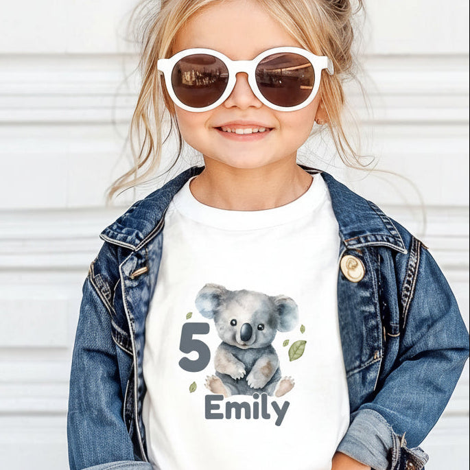Geburtstagsshirt Koala mit Name & Zahl | Personalisiertes T-Shirt zum Kindergeburtstag