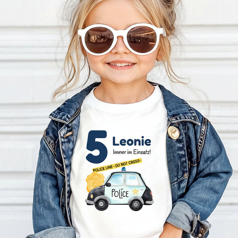 Geburtstagsshirt Polizei mit Namen und Zahl | Personalisiertes T-Shirt Kindergeburtstag