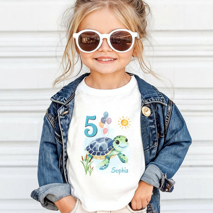 Geburtstagsshirt Schildkröte mit Name & Zahl | Personalisiertes T-Shirt zum Kindergeburtstag