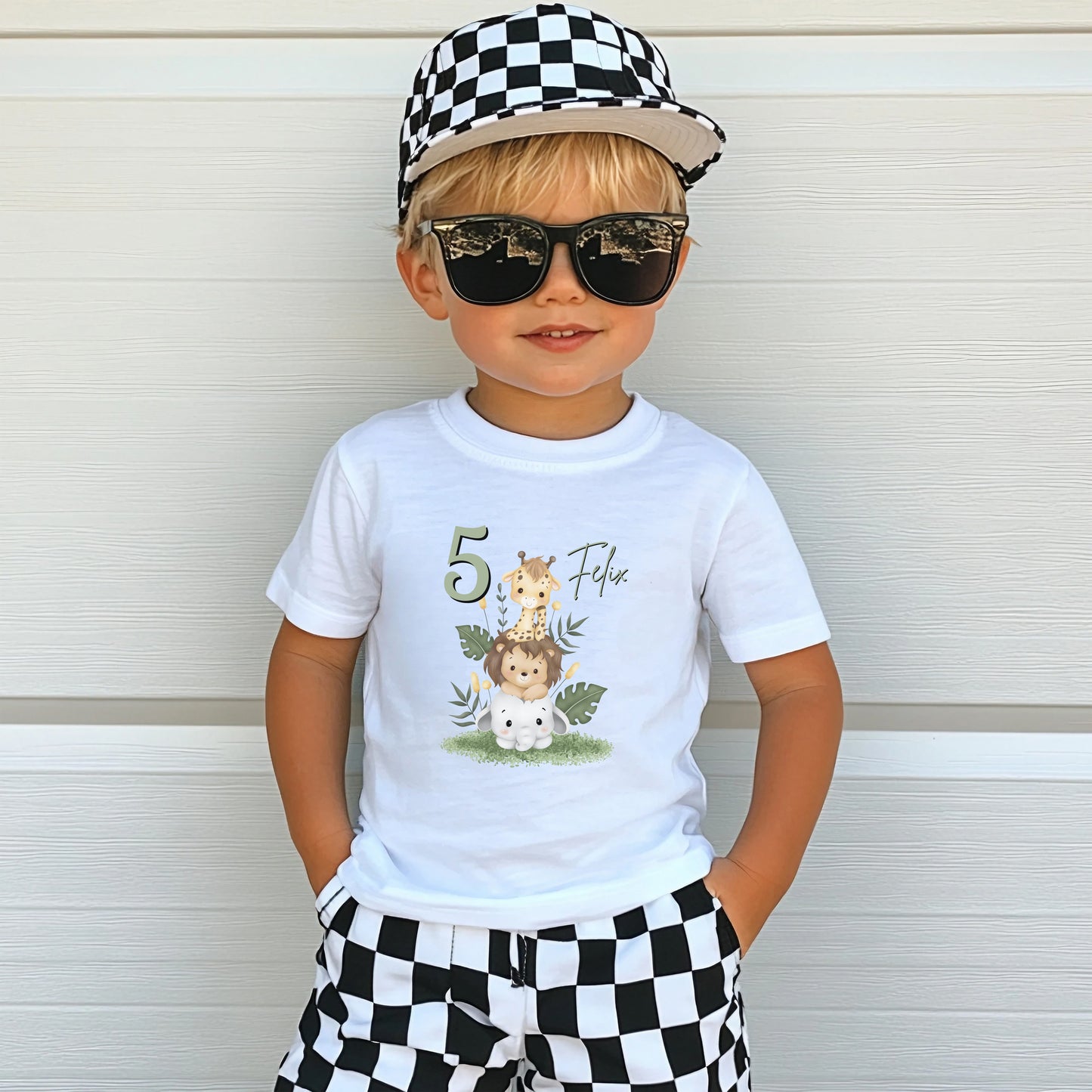 Geburtstagsshirt Tiere mit Name & Zahl | Personalisiertes T-Shirt Kindergeburtstag