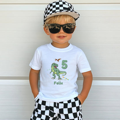 Geburtstagsshirt Dinosaurier mit Name & Zahl | Personalisiertes T-Shirt zum Kindergeburtstag