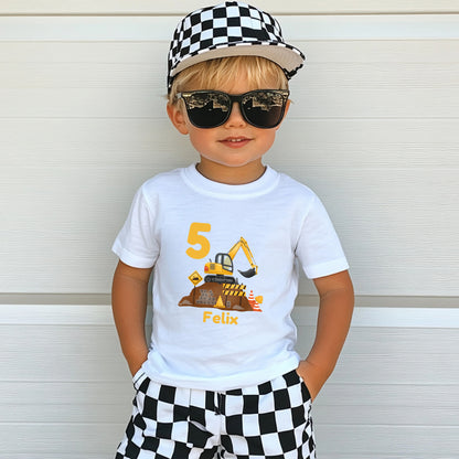 Geburtstagsshirt Bagger mit Name & Zahl | Personalisiertes T-Shirt zum Kindergeburtstag