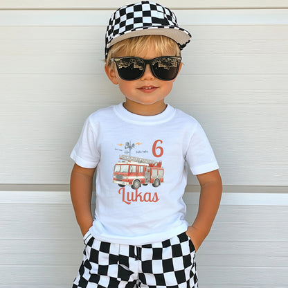 Geburtstagsshirt Feuerwehr mit Name & Zahl | Personalisiertes T-Shirt zum Kindergeburtstag