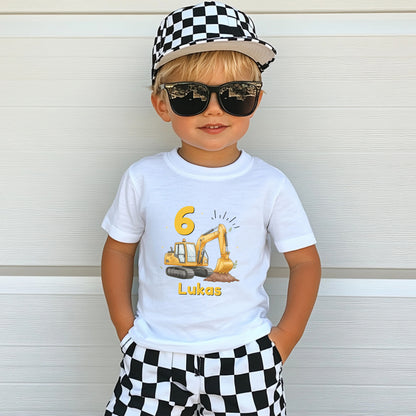 Geburtstagsshirt Bagger mit Name & Zahl | Personalisiertes T-Shirt zum Kindergeburtstag