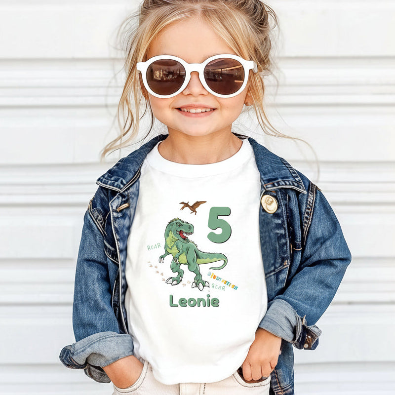 Geburtstagsshirt Dinosaurier mit Name & Zahl | Personalisiertes T-Shirt zum Kindergeburtstag
