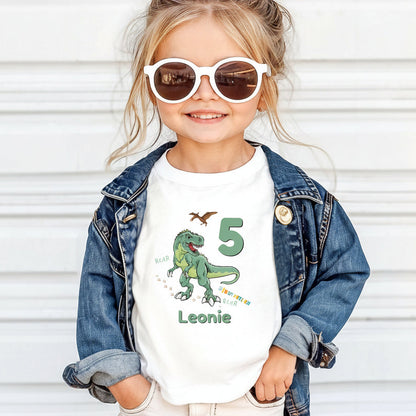 Geburtstagsshirt Dinosaurier mit Name & Zahl | Personalisiertes T-Shirt zum Kindergeburtstag