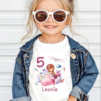 Geburtstagsshirt Meerjungfrau Wal mit Name & Zahl | Personalisiertes T-Shirt zum Kindergeburtstag