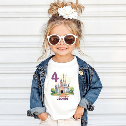 Geburtstagsshirt Märchenschloss mit Name & Zahl | Personalisiertes T-Shirt zum Kindergeburtstag