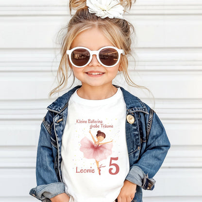 Geburtstagsshirt Ballerina mit Name & Zahl | Personalisiertes T-Shirt zum Kindergeburtstag