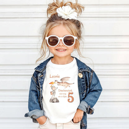 Geburtstagsshirt Drachen & Ritter mit Name & Zahl | Personalisiertes T-Shirt zum Kindergeburtstag