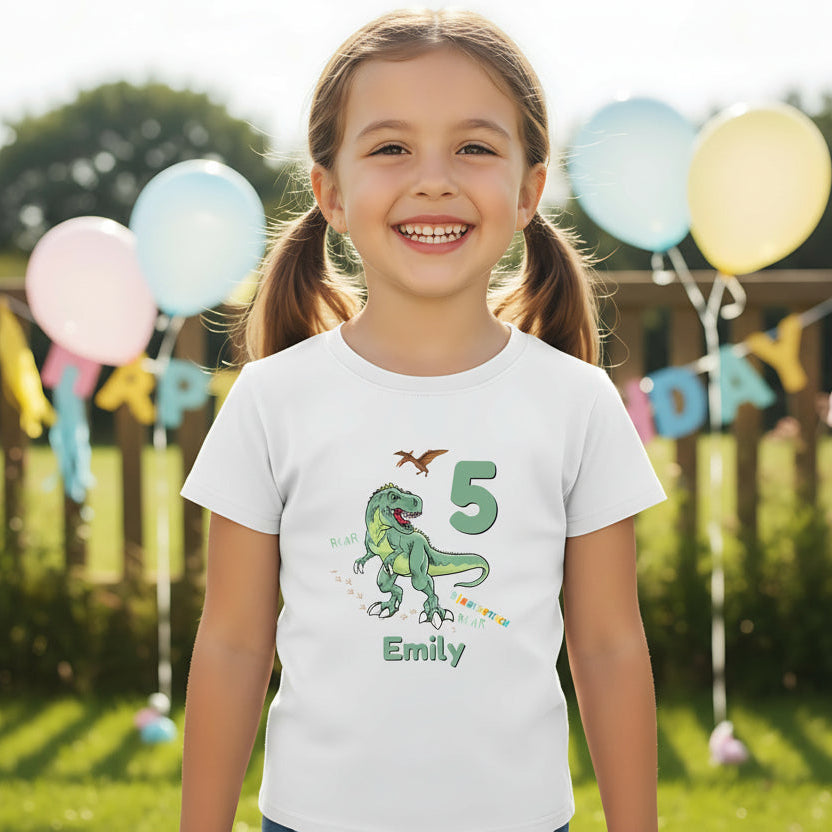 Geburtstagsshirt Dinosaurier mit Name & Zahl | Personalisiertes T-Shirt zum Kindergeburtstag