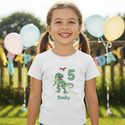 Geburtstagsshirt Dinosaurier mit Name & Zahl | Personalisiertes T-Shirt zum Kindergeburtstag