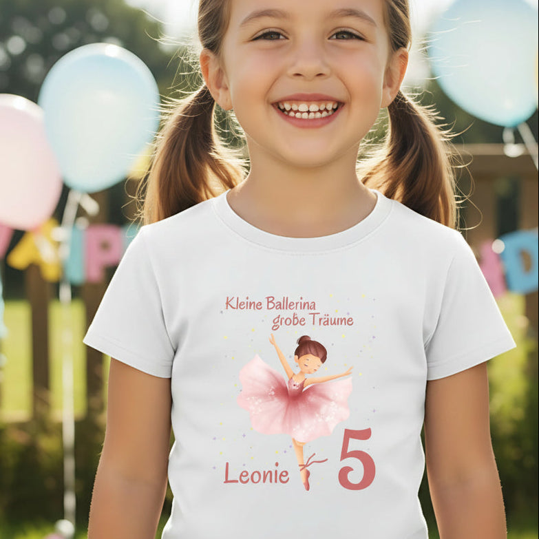 Geburtstagsshirt Ballerina mit Name & Zahl | Personalisiertes T-Shirt zum Kindergeburtstag