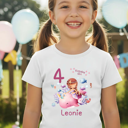 Geburtstagsshirt Meerjungfrau Wal mit Name & Zahl | Personalisiertes T-Shirt zum Kindergeburtstag