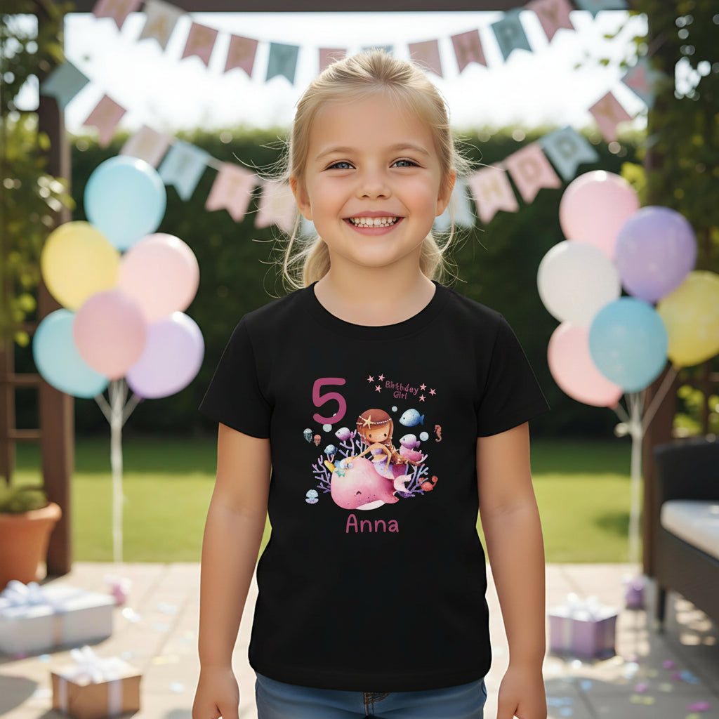 Geburtstagsshirt Meerjungfrau Wal mit Name & Zahl | Personalisiertes T-Shirt zum Kindergeburtstag