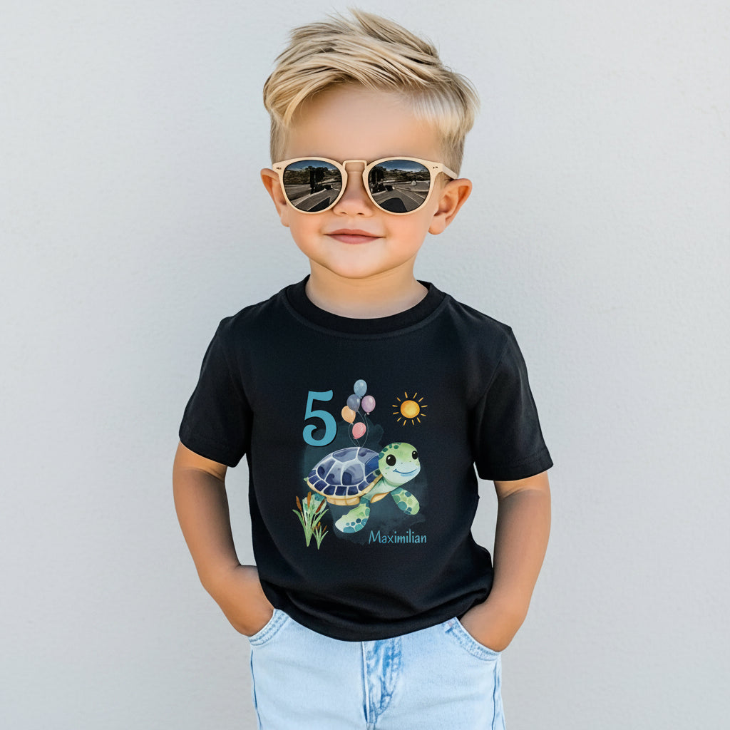 Geburtstagsshirt Schildkröte mit Name & Zahl | Personalisiertes T-Shirt zum Kindergeburtstag
