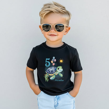Geburtstagsshirt Schildkröte mit Name & Zahl | Personalisiertes T-Shirt zum Kindergeburtstag
