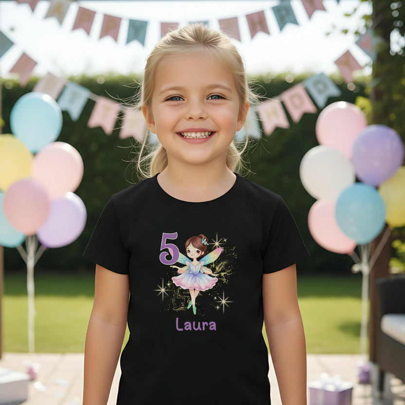 Geburtstagsshirt Fee mit Name & Zahl | Personalisiertes T-Shirt zum Kindergeburtstag