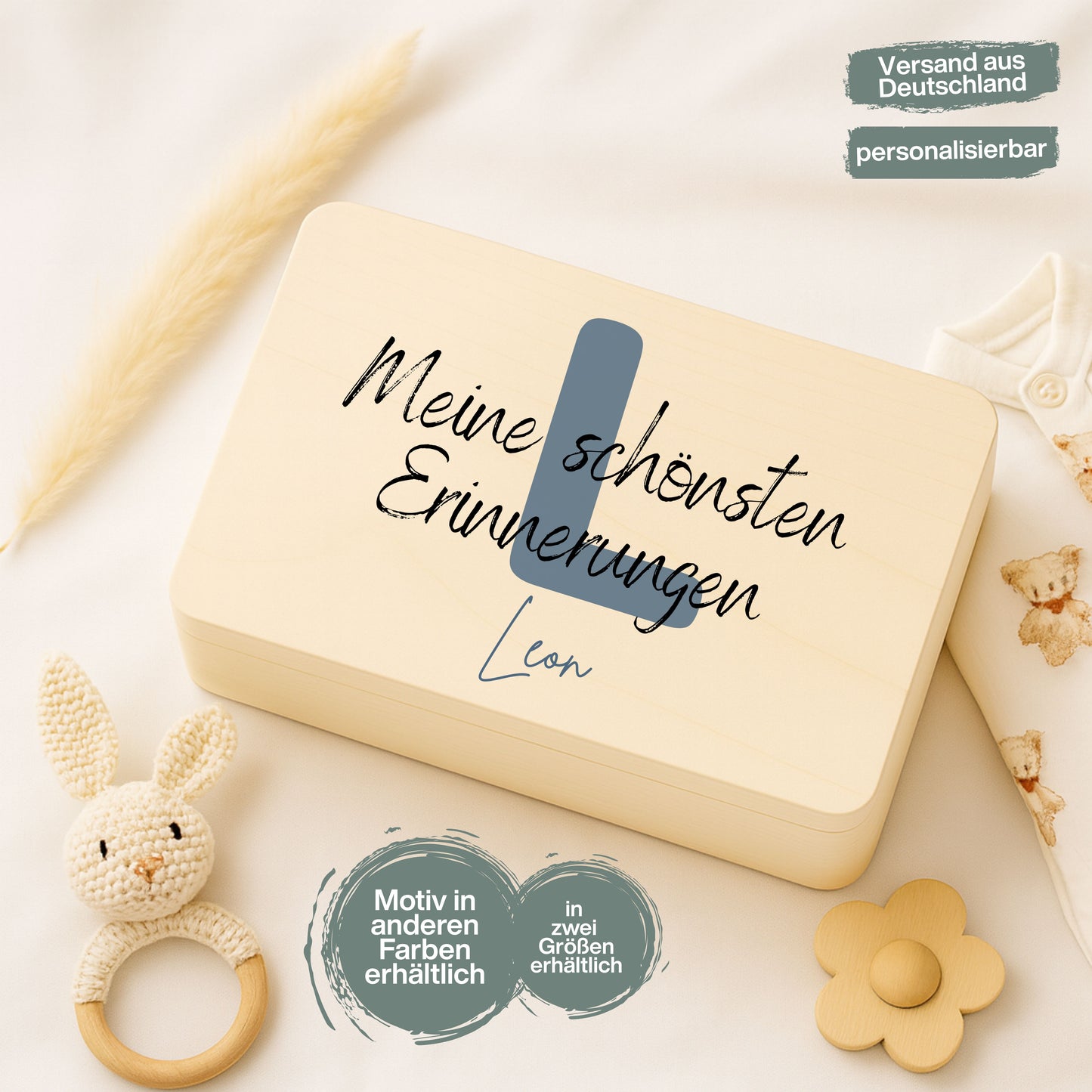 Holzkiste Baby personalisiert mit Namen | Erinnerungskiste Geburt & Taufe