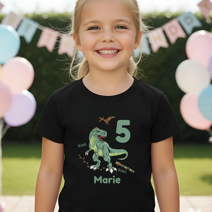 Geburtstagsshirt Dinosaurier mit Name & Zahl | Personalisiertes T-Shirt zum Kindergeburtstag