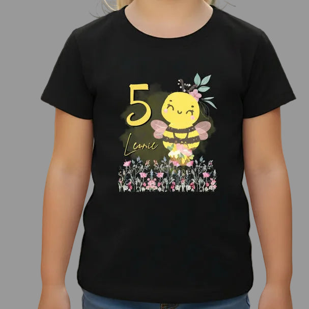 Geburtstagsshirt Biene mit Name & Zahl | Personalisiertes T-Shirt zum Kindergeburtstag