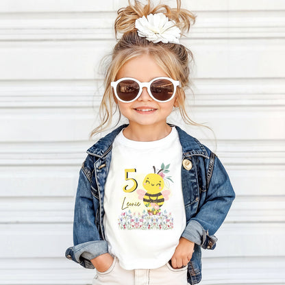 Geburtstagsshirt Biene mit Name & Zahl | Personalisiertes T-Shirt zum Kindergeburtstag