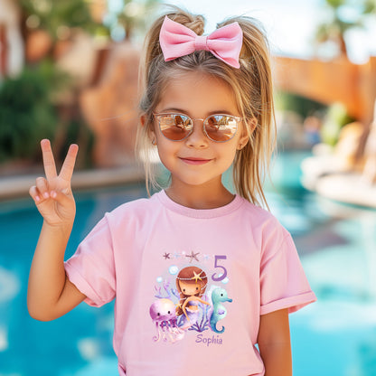 Geburtstagsshirt Meerjungfrau mit Name & Zahl | Personalisiertes T-Shirt zum Kindergeburtstag