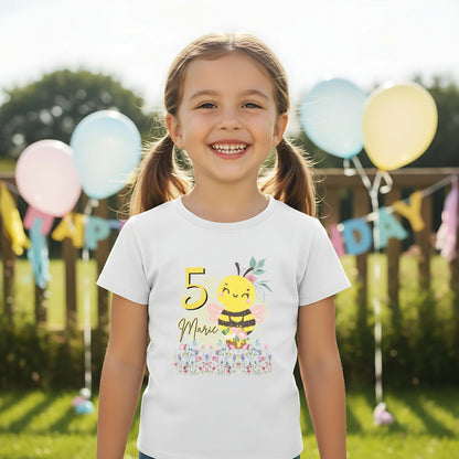 Geburtstagsshirt Biene mit Name & Zahl | Personalisiertes T-Shirt zum Kindergeburtstag