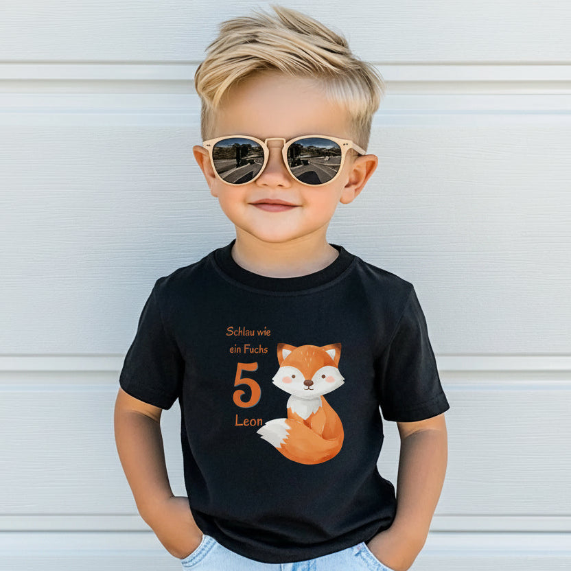 Geburtstagsshirt Fuchs mit Name & Zahl | Personalisiertes T-Shirt zum Kindergeburtstag