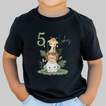 Geburtstagsshirt Tiere mit Name & Zahl | Personalisiertes T-Shirt Kindergeburtstag