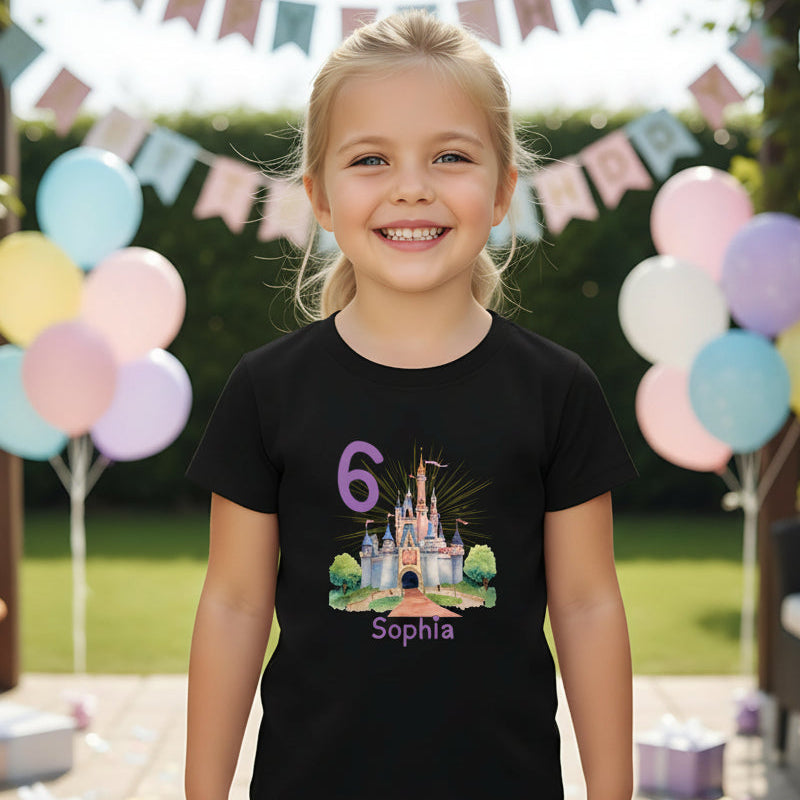 Geburtstagsshirt Märchenschloss mit Name & Zahl | Personalisiertes T-Shirt zum Kindergeburtstag