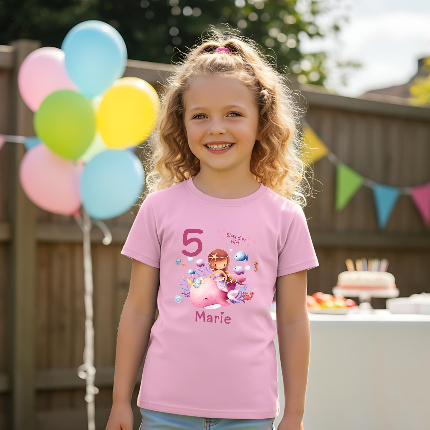 Geburtstagsshirt Meerjungfrau Wal mit Name & Zahl | Personalisiertes T-Shirt zum Kindergeburtstag