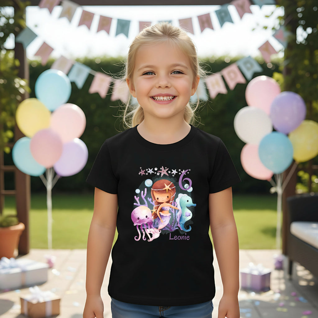 Geburtstagsshirt Meerjungfrau mit Name & Zahl | Personalisiertes T-Shirt zum Kindergeburtstag
