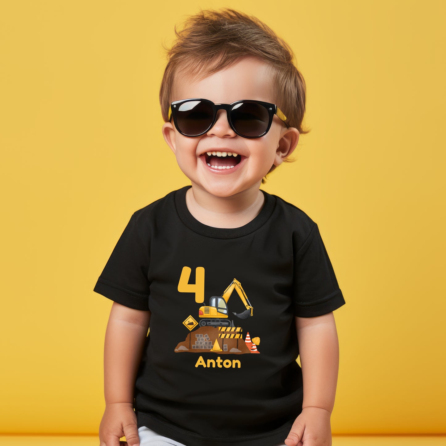 Geburtstagsshirt Bagger mit Name & Zahl | Personalisiertes T-Shirt zum Kindergeburtstag