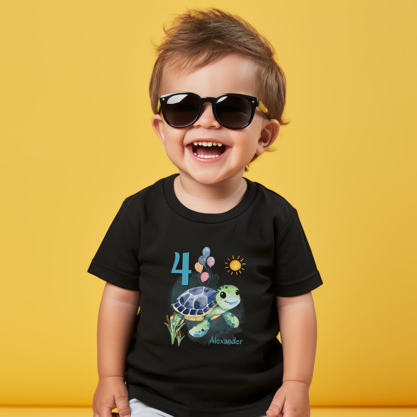 Geburtstagsshirt Schildkröte mit Name & Zahl | Personalisiertes T-Shirt zum Kindergeburtstag