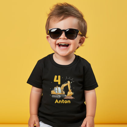 Geburtstagsshirt Bagger mit Name & Zahl | Personalisiertes T-Shirt zum Kindergeburtstag