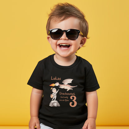 Geburtstagsshirt Drachen & Ritter mit Name & Zahl | Personalisiertes T-Shirt zum Kindergeburtstag