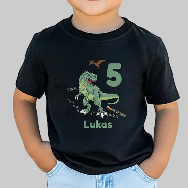 Geburtstagsshirt Dinosaurier mit Name & Zahl | Personalisiertes T-Shirt zum Kindergeburtstag