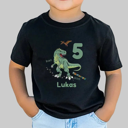 Geburtstagsshirt Dinosaurier mit Name & Zahl | Personalisiertes T-Shirt zum Kindergeburtstag