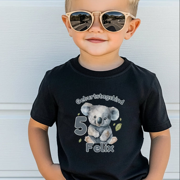 Geburtstagsshirt Koala mit Name & Zahl | Personalisiertes T-Shirt zum Kindergeburtstag