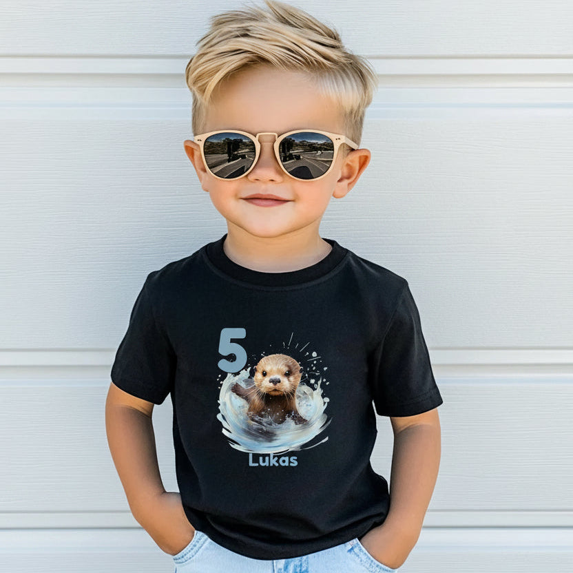 Geburtstagsshirt Otter mit Name & Zahl | Personalisiertes T-Shirt zum Kindergeburtstag