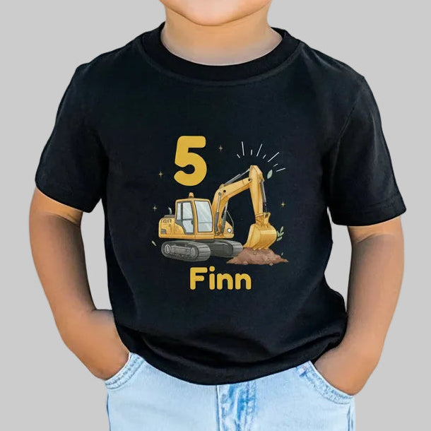 Geburtstagsshirt Bagger mit Name & Zahl | Personalisiertes T-Shirt zum Kindergeburtstag