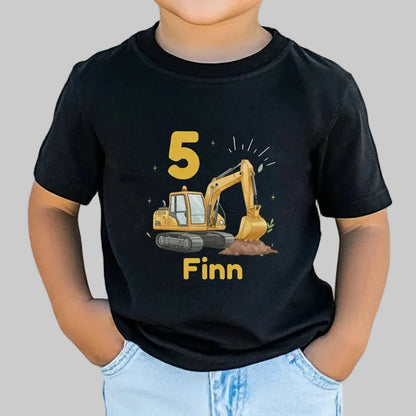 Geburtstagsshirt Bagger mit Name & Zahl | Personalisiertes T-Shirt zum Kindergeburtstag