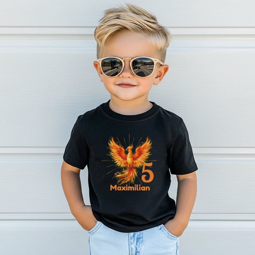 Geburtstagsshirt Phönix mit Name & Zahl | Personalisiertes T-Shirt zum Kindergeburtstag (Kopie)