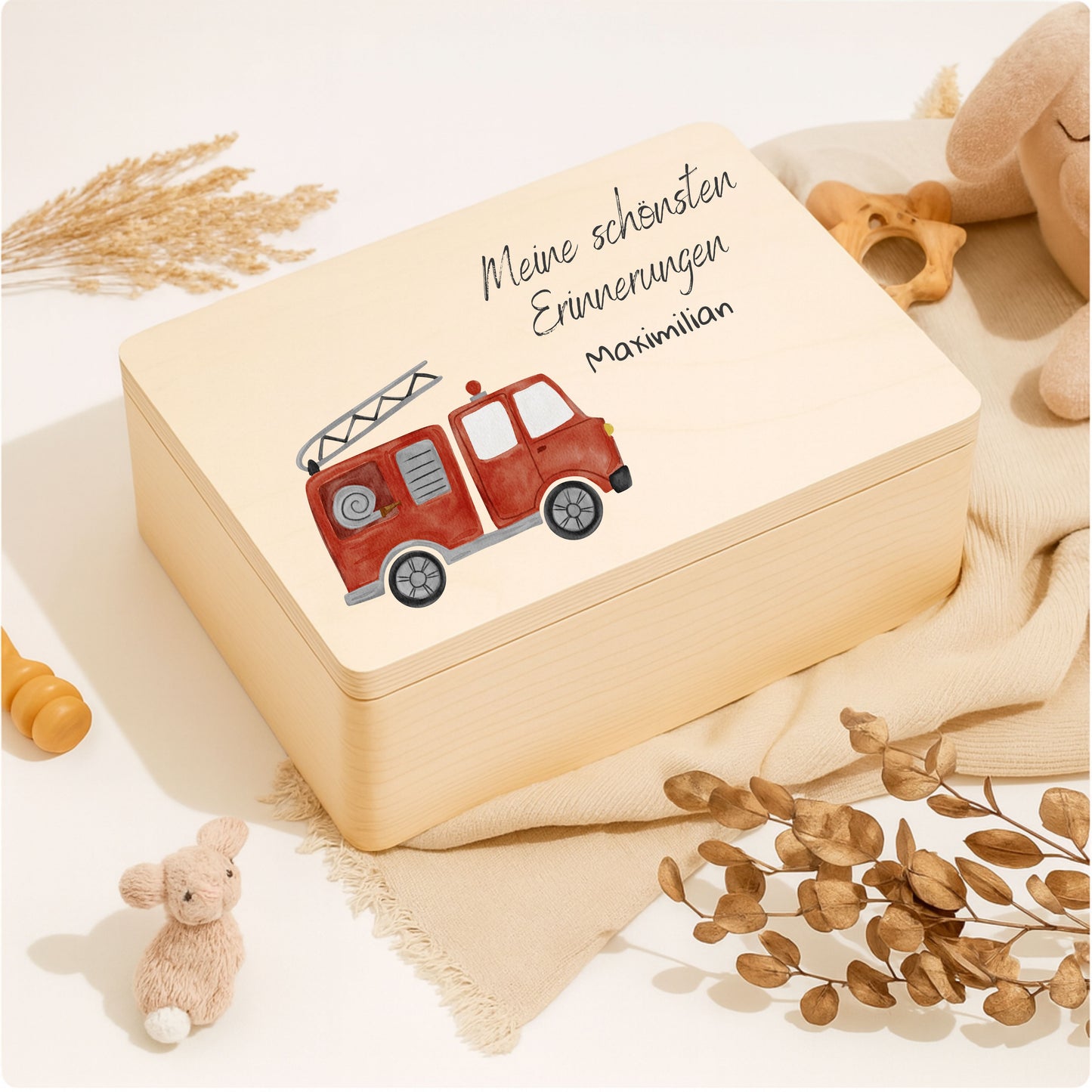 Holzkiste Kinder personalisiert mit Namen | Fahrzeuge Erinnerungskiste Geburt & Taufe