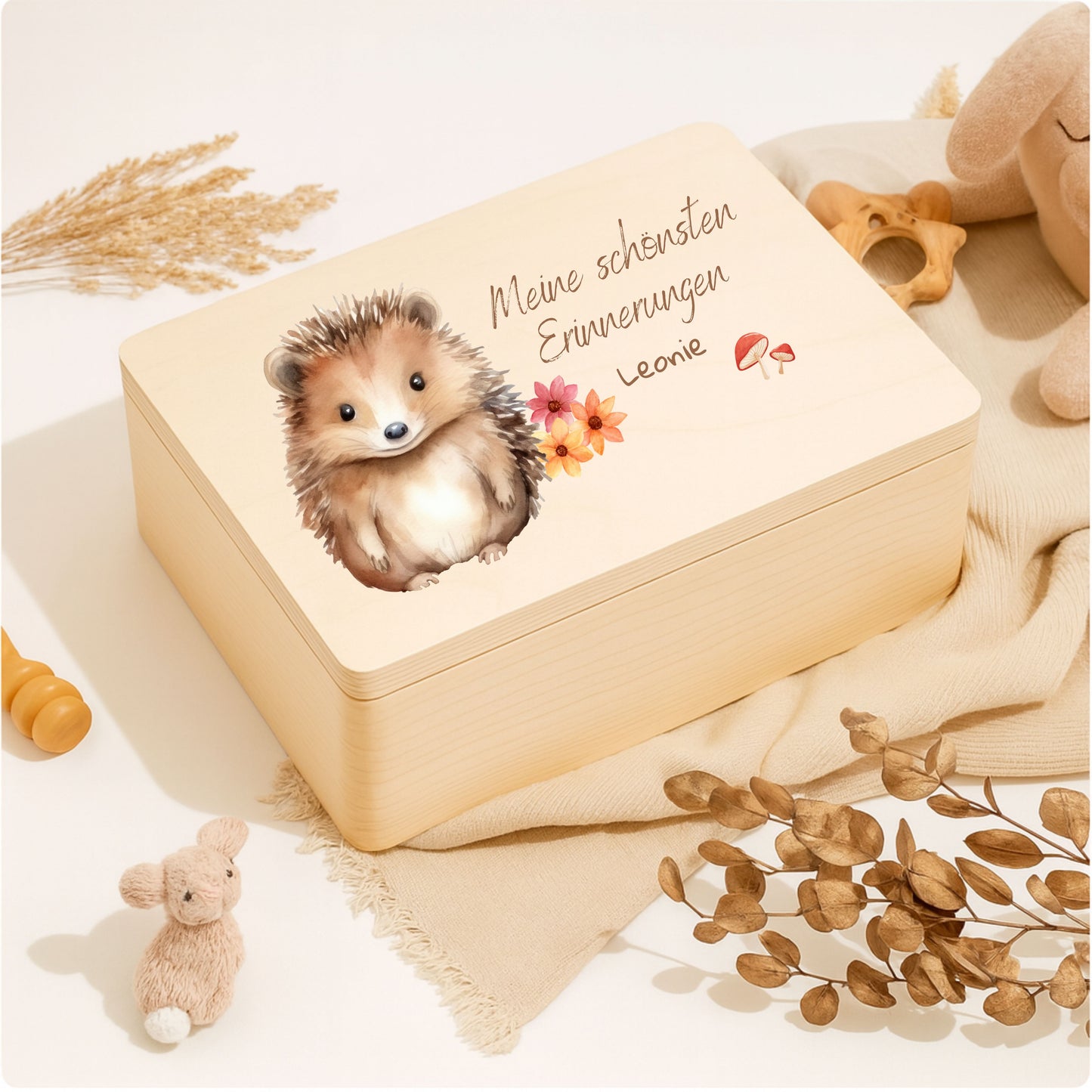 Holzkiste Kinder personalisiert mit Namen | Waldtiere Erinnerungskiste Geburt & Taufe
